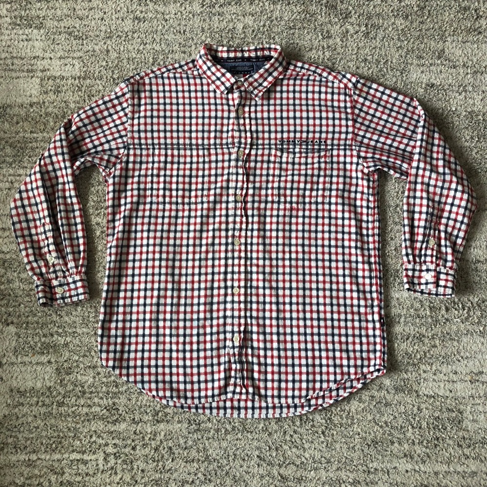 Vintage Tommy Jeans Plaid Button Down Long Sleeve Casual Shirt Men's XL